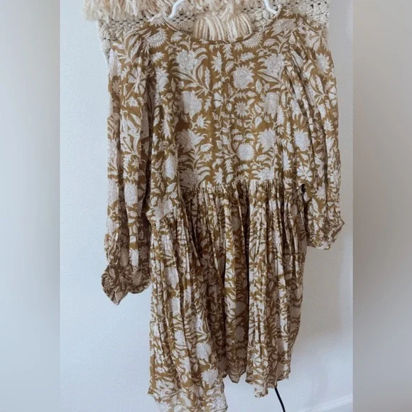 Daughters Of India Kyra Midi Dress Balloon Sleeve Olive  Green XS Cotton Boho - Picture 5 of 7